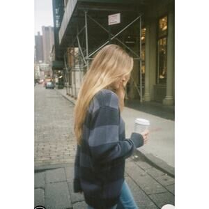 Brandy Melville Brianna Cotton Thick Stripe Oversized Midnight Blue Crew Sweater